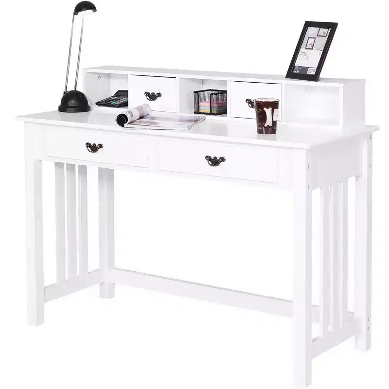 Costway Writing Desk Mission White Home Office Computer Desk 4 Drawer