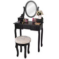 Costway Vanity Table Makeup Table Cushioned Mirror 5 Drawers Black