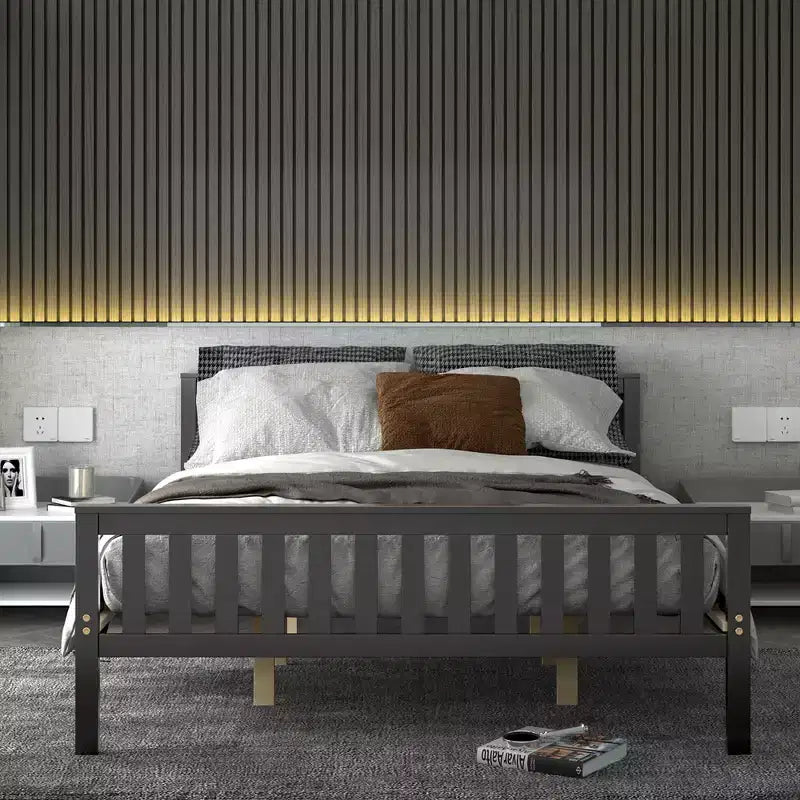 Costway Queen Wood Platform Bed with Headboard and Footboard Mattress Foundation