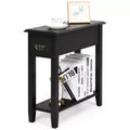 Costway 2 Tier End Bedside Sofa Side Table Narrow Nightstand w/Drawer &Shelf Black