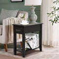 Costway 2 Tier End Bedside Sofa Side Table Narrow Nightstand w/Drawer &Shelf Black