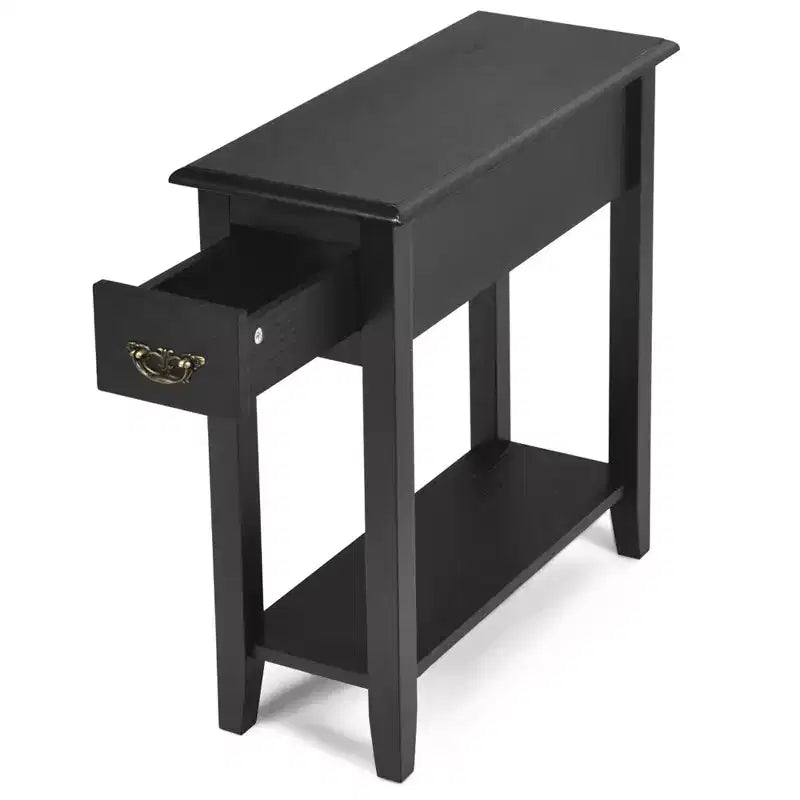 Costway 2 Tier End Bedside Sofa Side Table Narrow Nightstand w/Drawer &Shelf Black