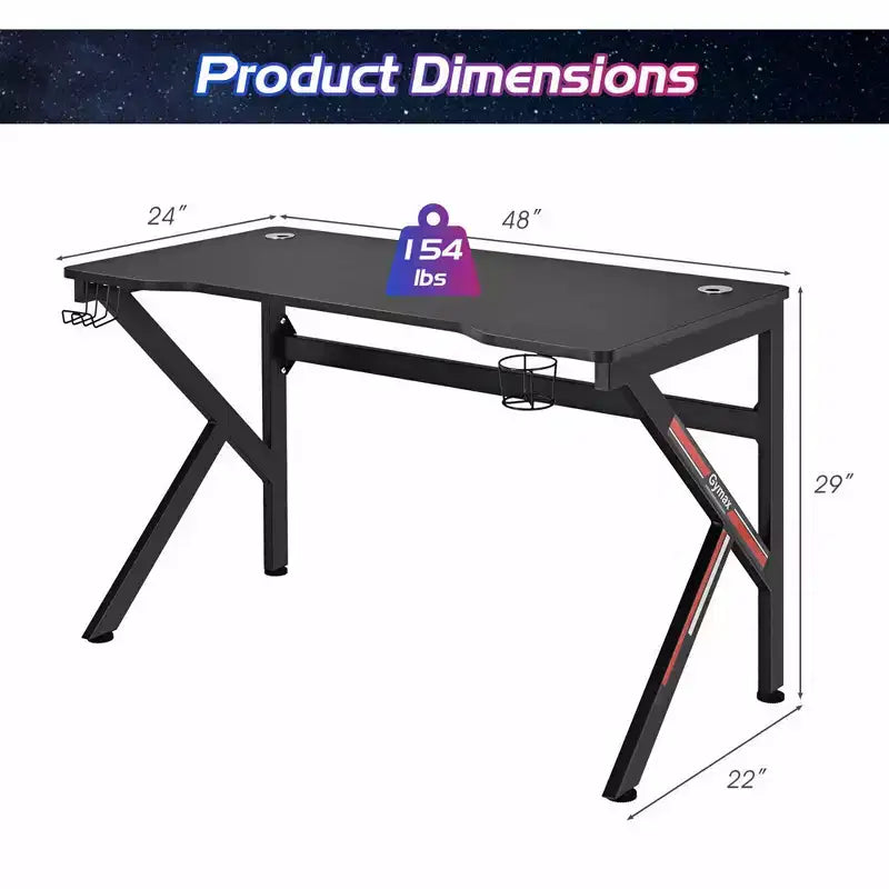 Costway 48'' K-shaped Gaming Desk Computer Table with Cup Holder & Headphone Hook