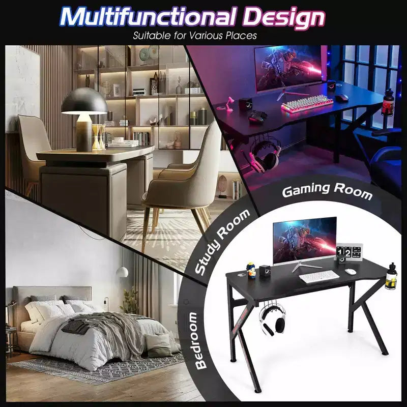 Costway 48'' K-shaped Gaming Desk Computer Table with Cup Holder & Headphone Hook
