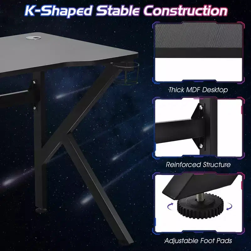 Costway 48'' K-shaped Gaming Desk Computer Table with Cup Holder & Headphone Hook