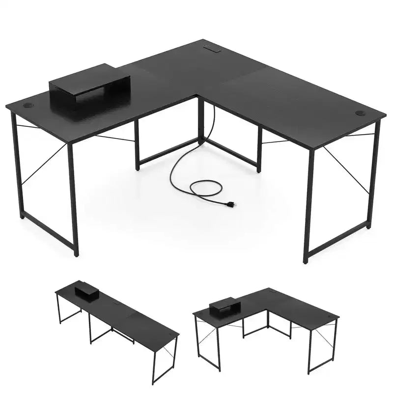 Costway L-Shaped Reversible Computer Desk 2-Person Long Table w/Monitor Stand