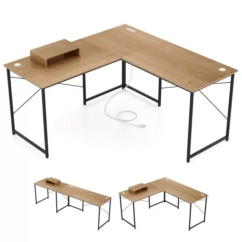 Costway L-Shaped Reversible Computer Desk 2-Person Long Table w/Monitor Stand