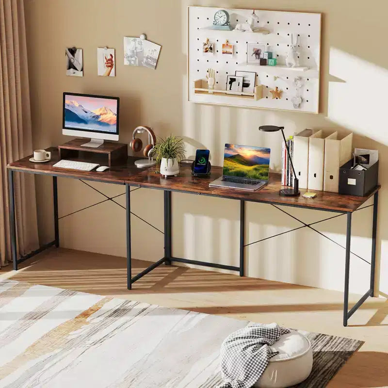 Costway L-Shaped Reversible Computer Desk 2-Person Long Table w/Monitor Stand