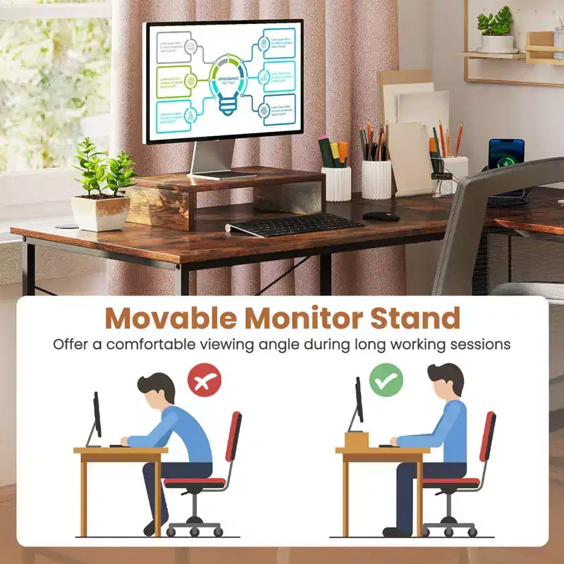 Costway L-Shaped Reversible Computer Desk 2-Person Long Table w/Monitor Stand