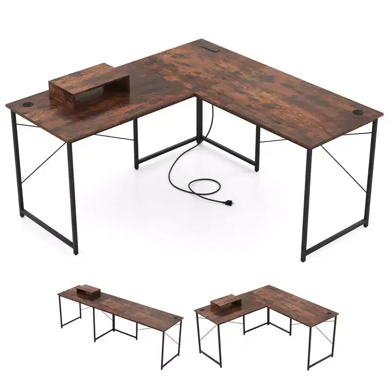 Costway L-Shaped Reversible Computer Desk 2-Person Long Table w/Monitor Stand