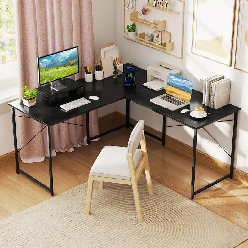 Costway L-Shaped Reversible Computer Desk 2-Person Long Table w/Monitor Stand