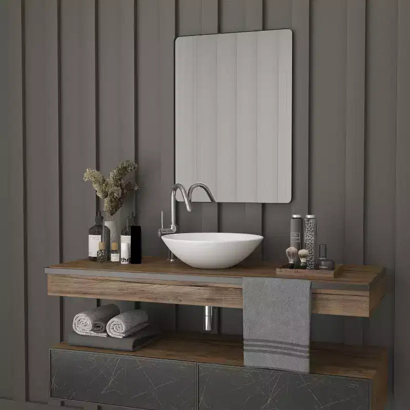 Merrick Lane Hanging Mirror Modern Metal Frame Bordered Wall Mount Mirror with Rounded Corners