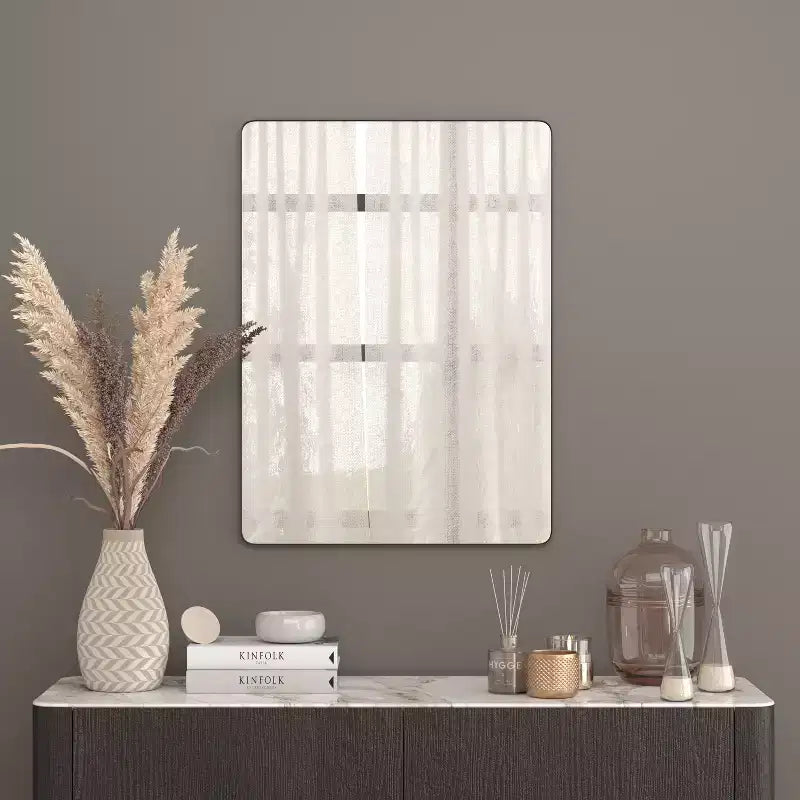 Merrick Lane Hanging Mirror Modern Metal Frame Bordered Wall Mount Mirror with Rounded Corners