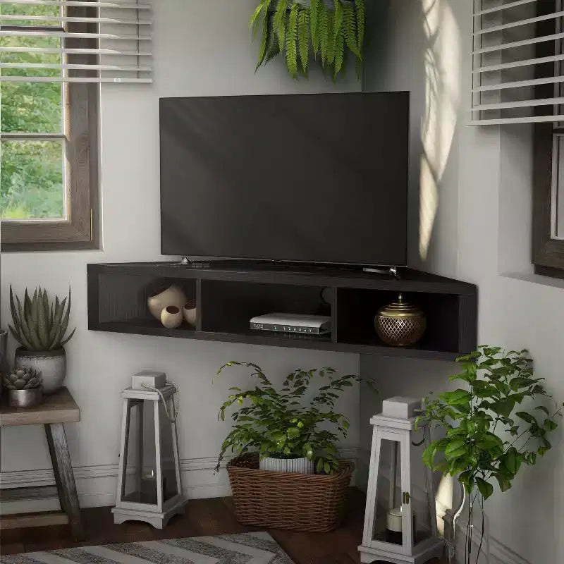 Tybo Open Shelves Corner Floating Console TV Stand for TVs up to 50 - HOMES: Inside + Out