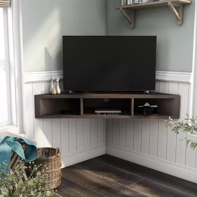 Tybo Open Shelves Corner Floating Console TV Stand for TVs up to 50 - HOMES: Inside + Out
