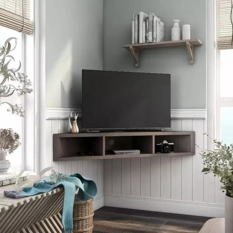 Tybo Open Shelves Corner Floating Console TV Stand for TVs up to 50 - HOMES: Inside + Out