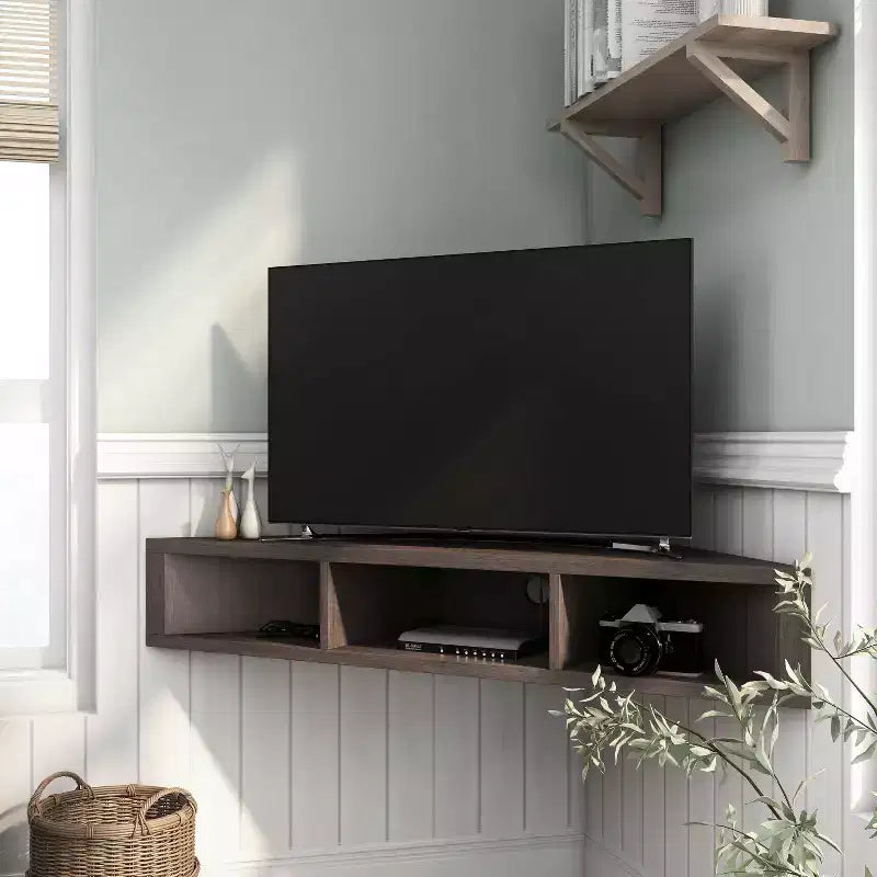 Tybo Open Shelves Corner Floating Console TV Stand for TVs up to 50 - HOMES: Inside + Out