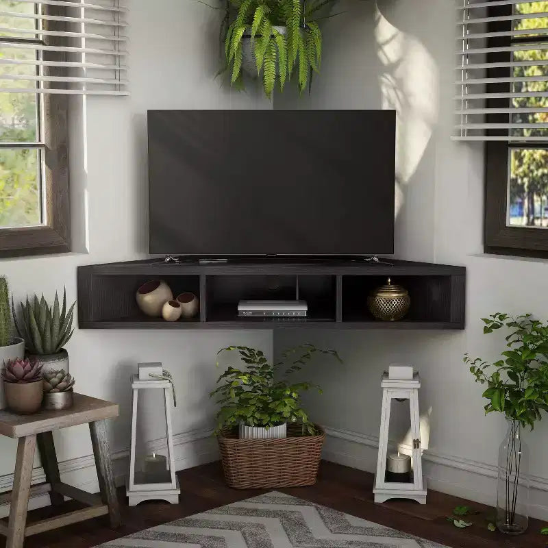 Tybo Open Shelves Corner Floating Console TV Stand for TVs up to 50 - HOMES: Inside + Out