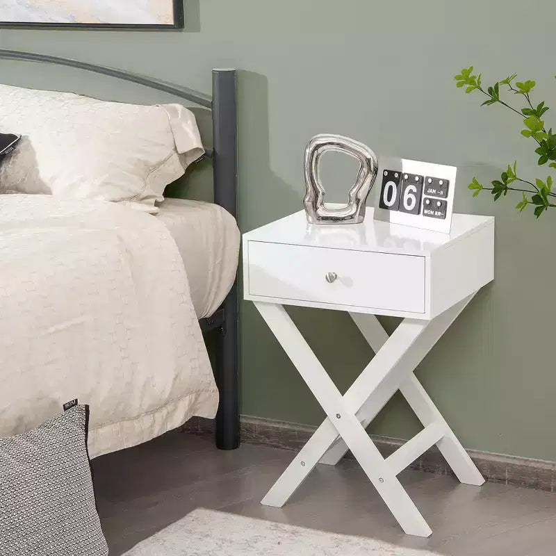 Costway Side Nightstand with Drawer x Shaped Structure Accent Sofa End Table White\Black