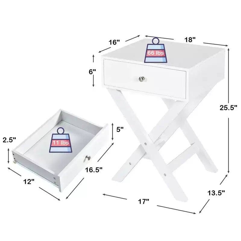 Costway Side Nightstand with Drawer x Shaped Structure Accent Sofa End Table White\Black