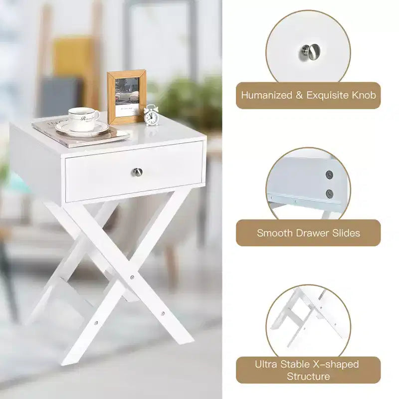 Costway Side Nightstand with Drawer x Shaped Structure Accent Sofa End Table White\Black