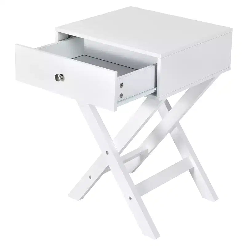 Costway Side Nightstand with Drawer x Shaped Structure Accent Sofa End Table White\Black