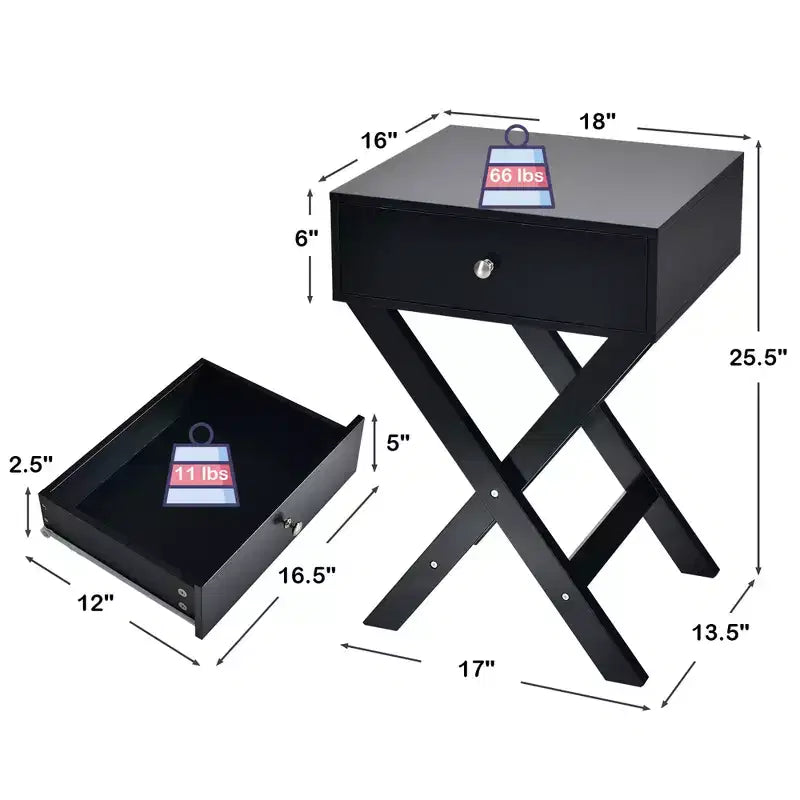 Costway Side Nightstand with Drawer x Shaped Structure Accent Sofa End Table White\Black