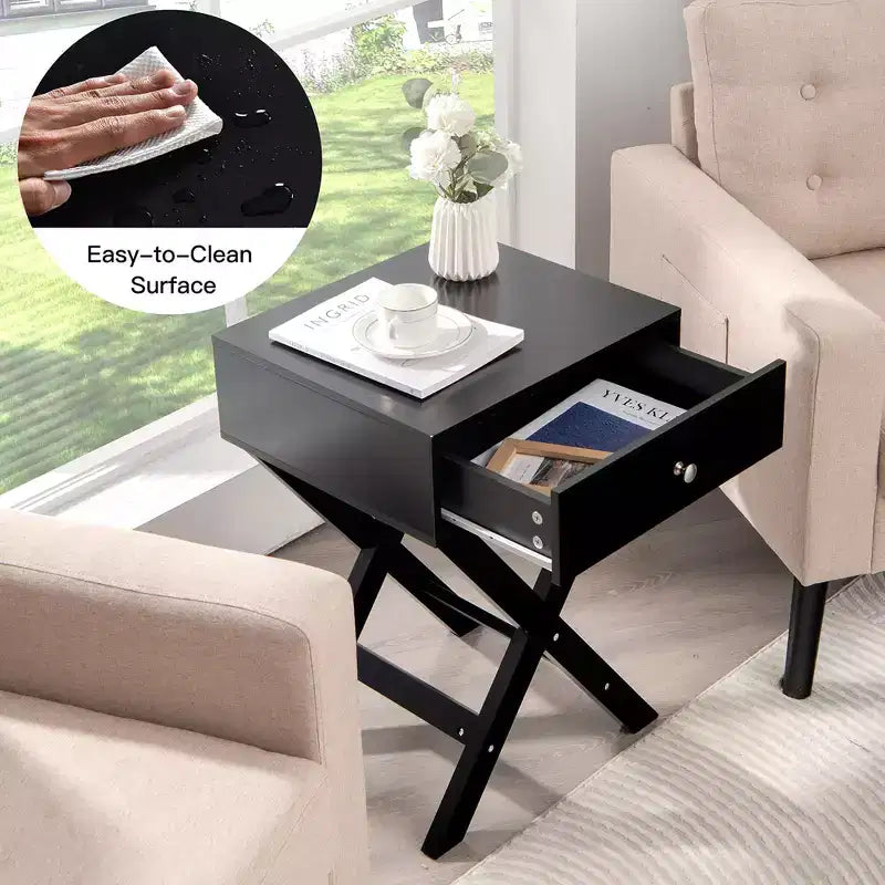 Costway Side Nightstand with Drawer x Shaped Structure Accent Sofa End Table White\Black