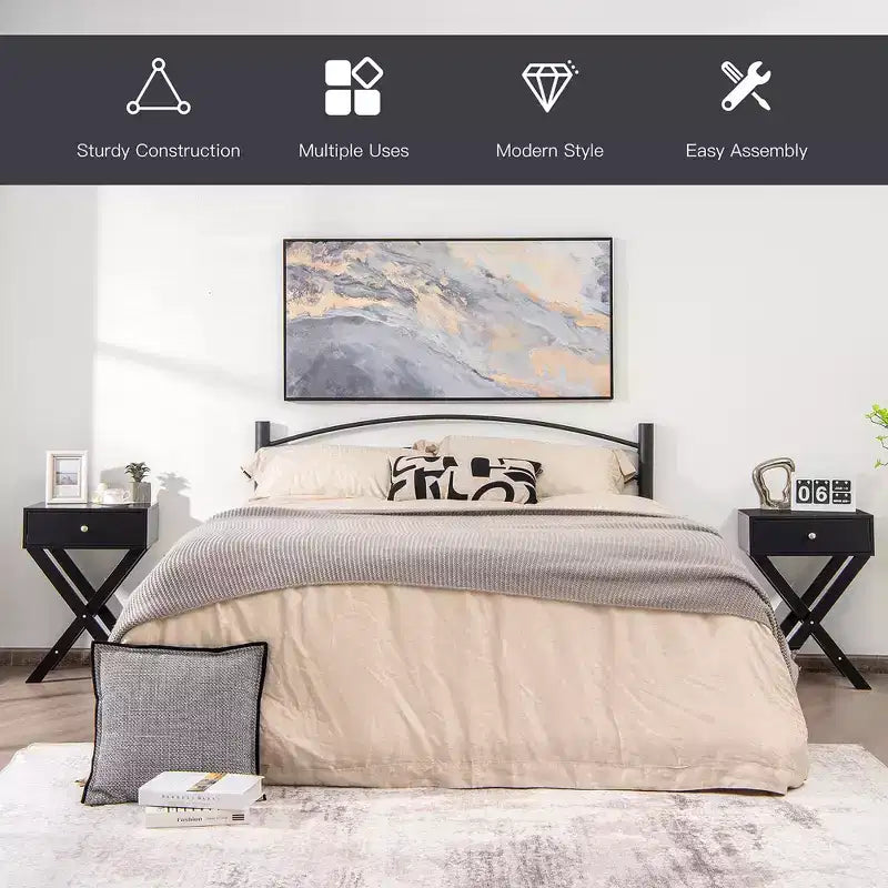 Costway Side Nightstand with Drawer x Shaped Structure Accent Sofa End Table White\Black