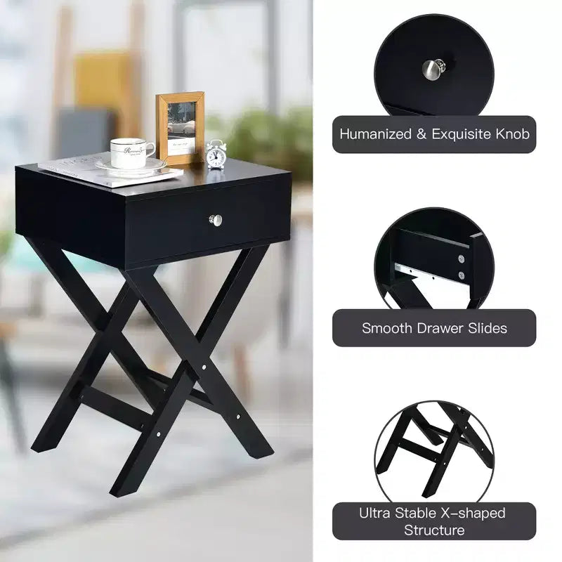 Costway Side Nightstand with Drawer x Shaped Structure Accent Sofa End Table White\Black