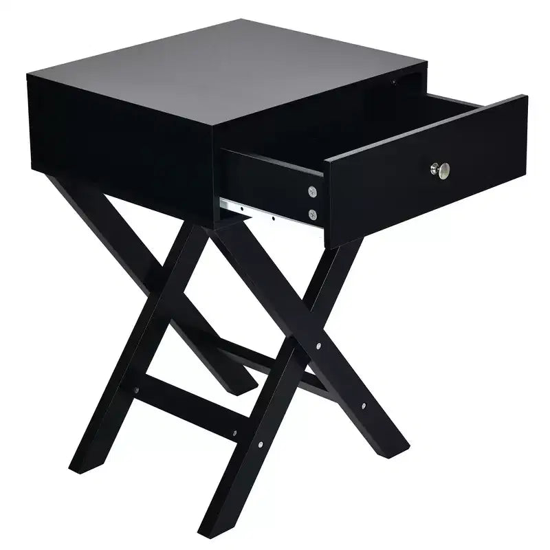 Costway Side Nightstand with Drawer x Shaped Structure Accent Sofa End Table White\Black