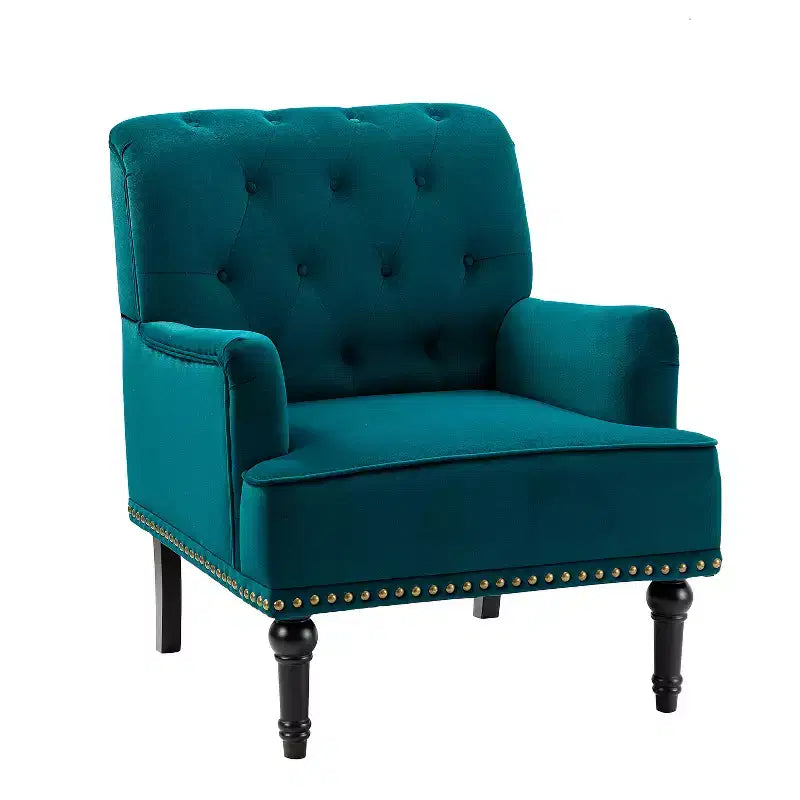 Bonifacio Contemporary Velvet button-tufted back Armchair with Nailhead Trim | Karat Home