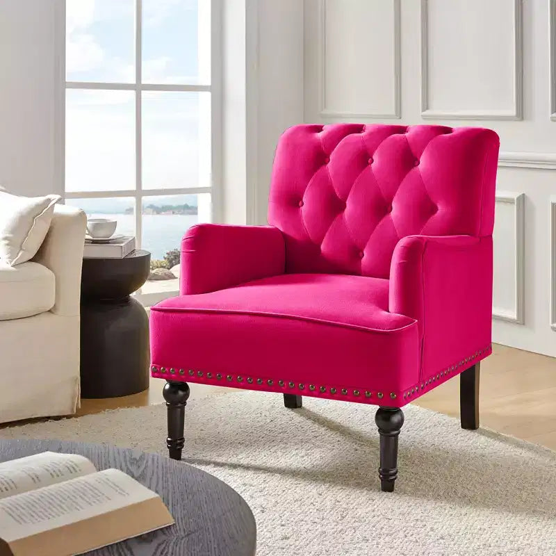 Bonifacio Contemporary Velvet button-tufted back Armchair with Nailhead Trim | Karat Home