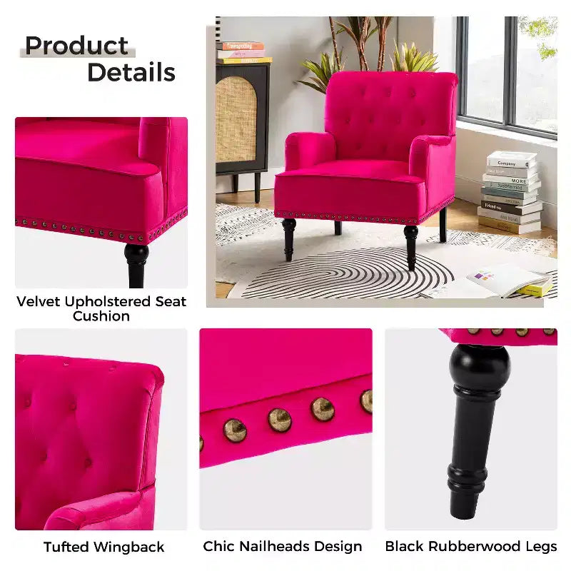 Bonifacio Contemporary Velvet button-tufted back Armchair with Nailhead Trim | Karat Home
