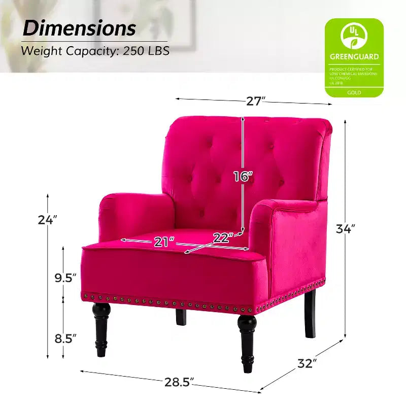 Bonifacio Contemporary Velvet button-tufted back Armchair with Nailhead Trim | Karat Home