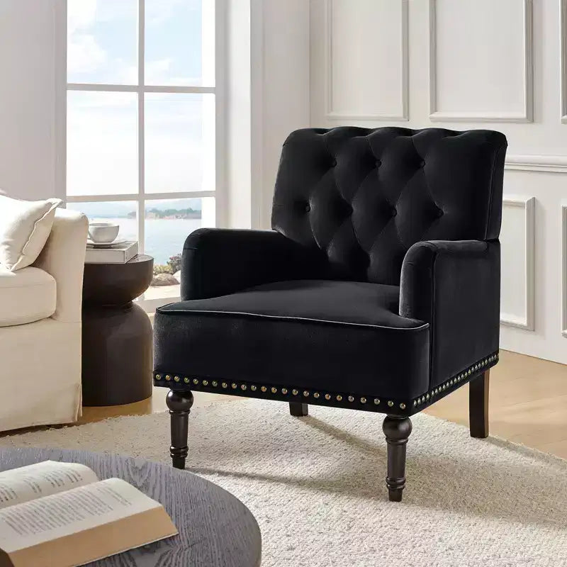 Bonifacio Contemporary Velvet button-tufted back Armchair with Nailhead Trim | Karat Home