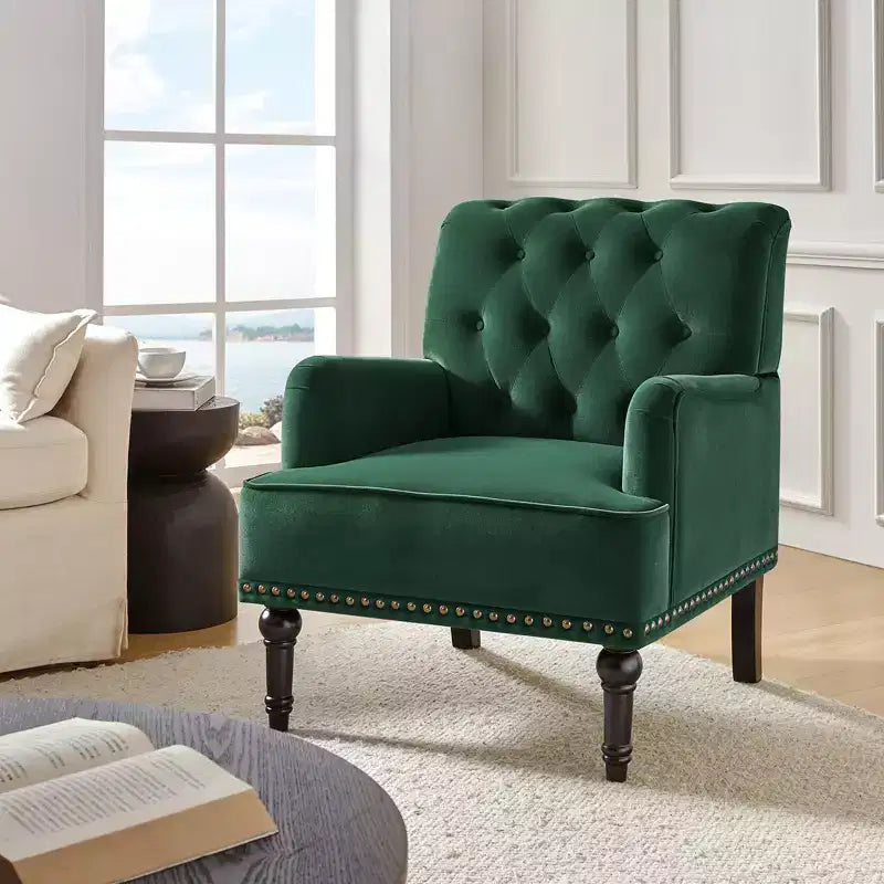 Bonifacio Contemporary Velvet button-tufted back Armchair with Nailhead Trim | Karat Home