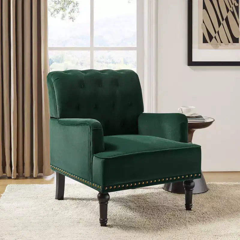 Bonifacio Contemporary Velvet button-tufted back Armchair with Nailhead Trim | Karat Home