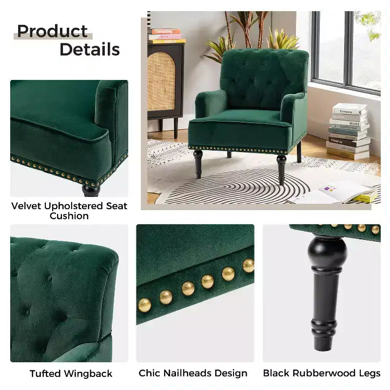 Bonifacio Contemporary Velvet button-tufted back Armchair with Nailhead Trim | Karat Home