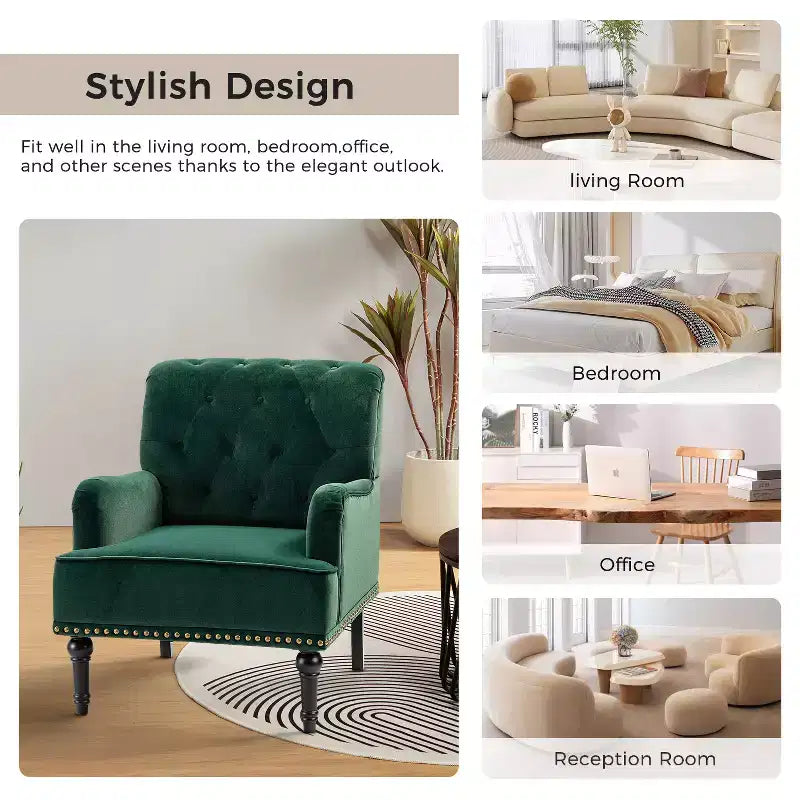 Bonifacio Contemporary Velvet button-tufted back Armchair with Nailhead Trim | Karat Home