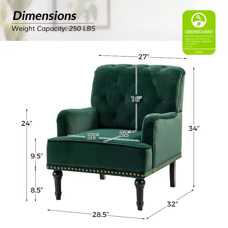 Bonifacio Contemporary Velvet button-tufted back Armchair with Nailhead Trim | Karat Home
