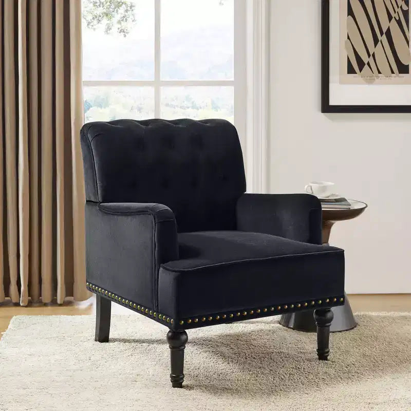Bonifacio Contemporary Velvet button-tufted back Armchair with Nailhead Trim | Karat Home