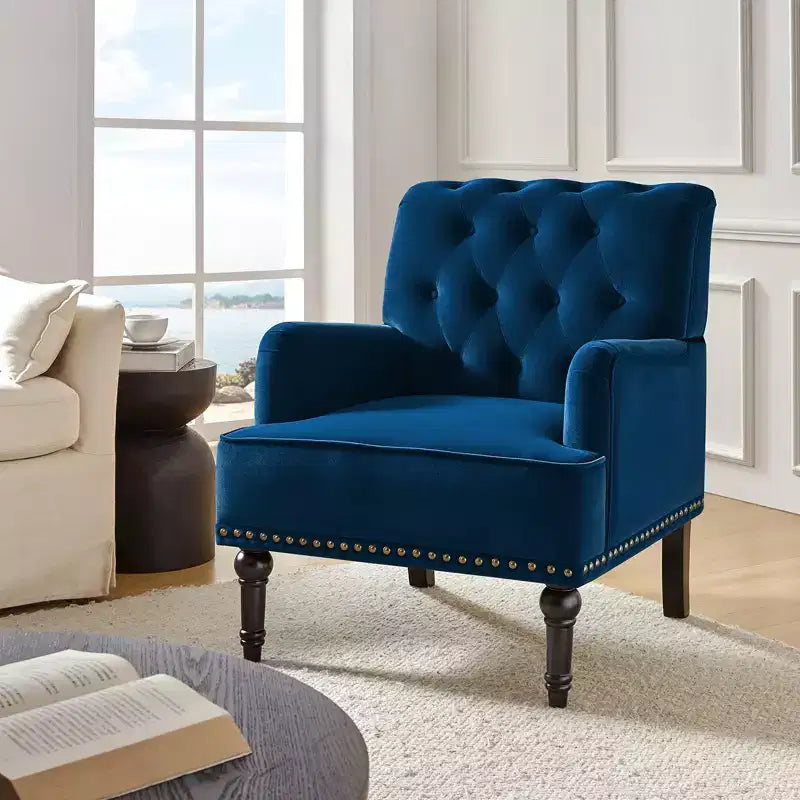 Bonifacio Contemporary Velvet button-tufted back Armchair with Nailhead Trim | Karat Home