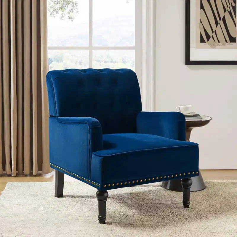 Bonifacio Contemporary Velvet button-tufted back Armchair with Nailhead Trim | Karat Home
