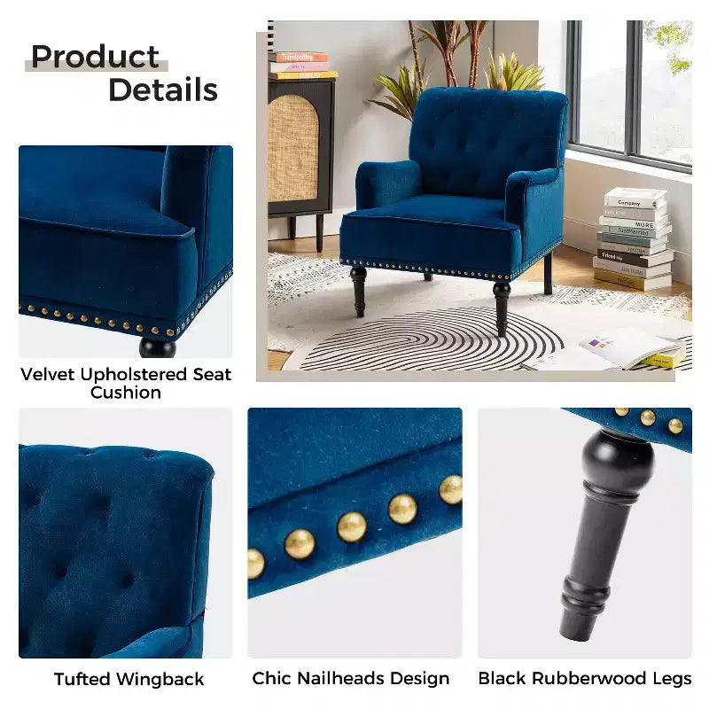 Bonifacio Contemporary Velvet button-tufted back Armchair with Nailhead Trim | Karat Home