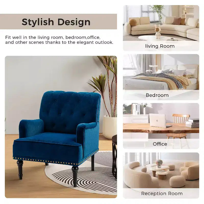 Bonifacio Contemporary Velvet button-tufted back Armchair with Nailhead Trim | Karat Home