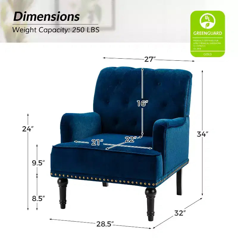 Bonifacio Contemporary Velvet button-tufted back Armchair with Nailhead Trim | Karat Home