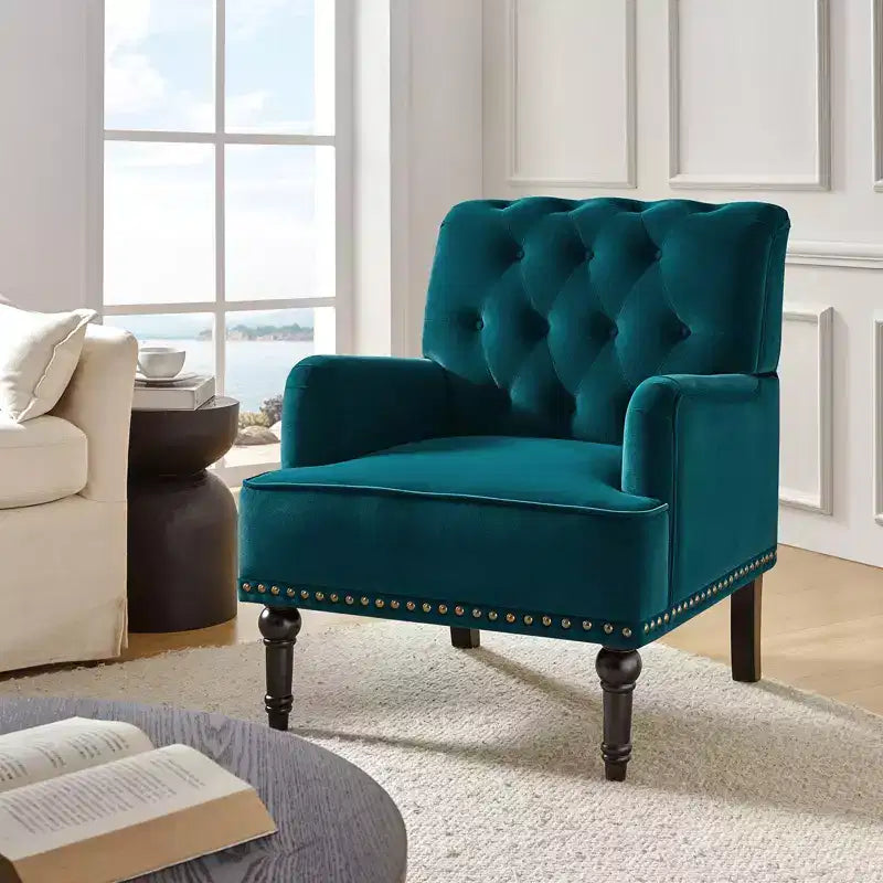 Bonifacio Contemporary Velvet button-tufted back Armchair with Nailhead Trim | Karat Home