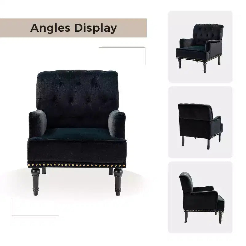 Bonifacio Contemporary Velvet button-tufted back Armchair with Nailhead Trim | Karat Home