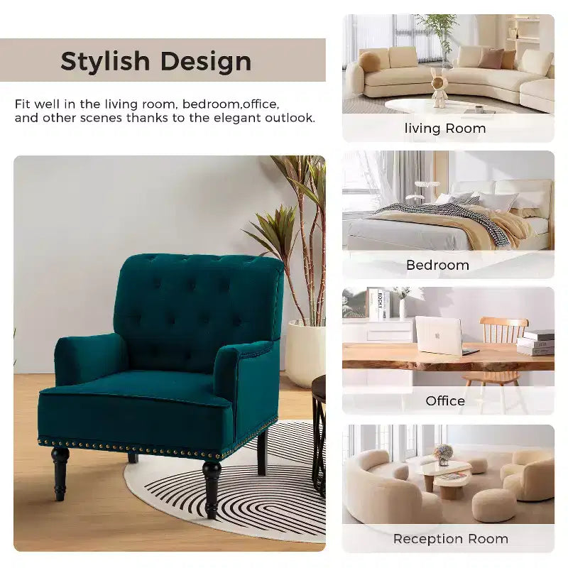 Bonifacio Contemporary Velvet button-tufted back Armchair with Nailhead Trim | Karat Home